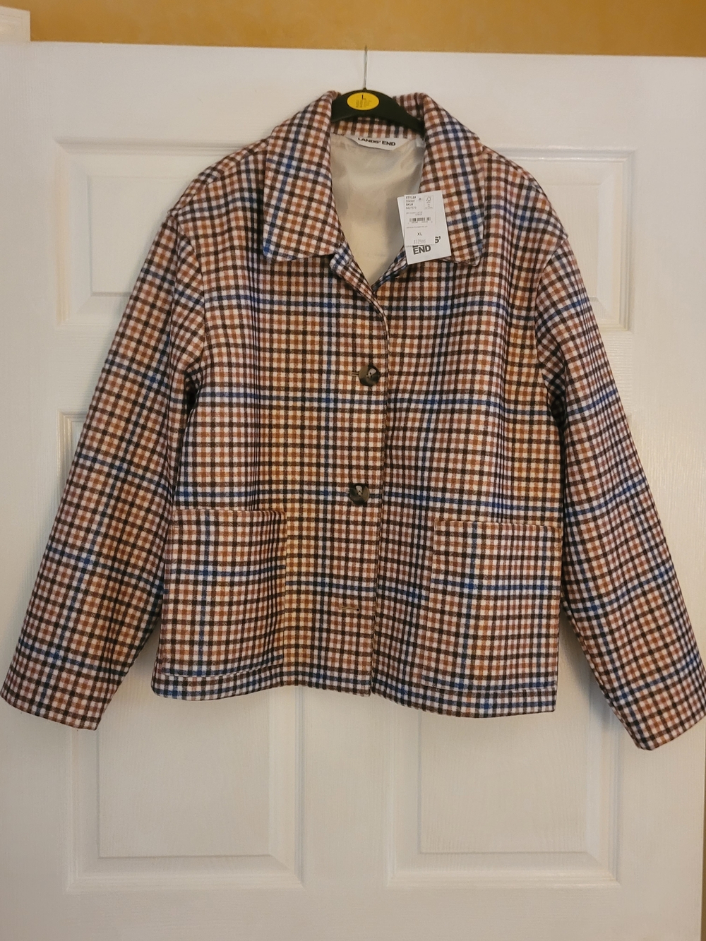 Lands' End Classic Plaid Jacket - Beige & Navy - NWT